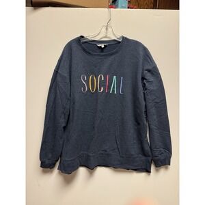 Wildfox Women's Blue Social Embroidered Sweatshirt Size XL